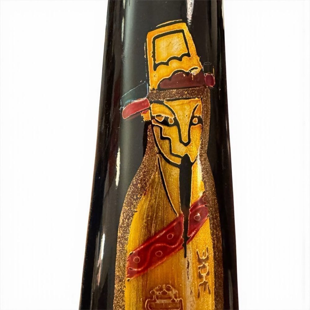 Vintage Japanese Gilded Gold Black Lacquer Tall Vase - Picture 8 of 14